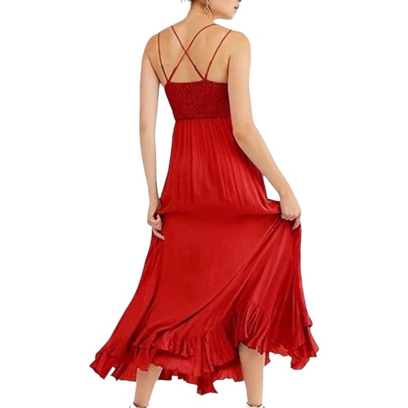Free People Red Adella Maxi Dress New Size Small - Picture 5 of 6